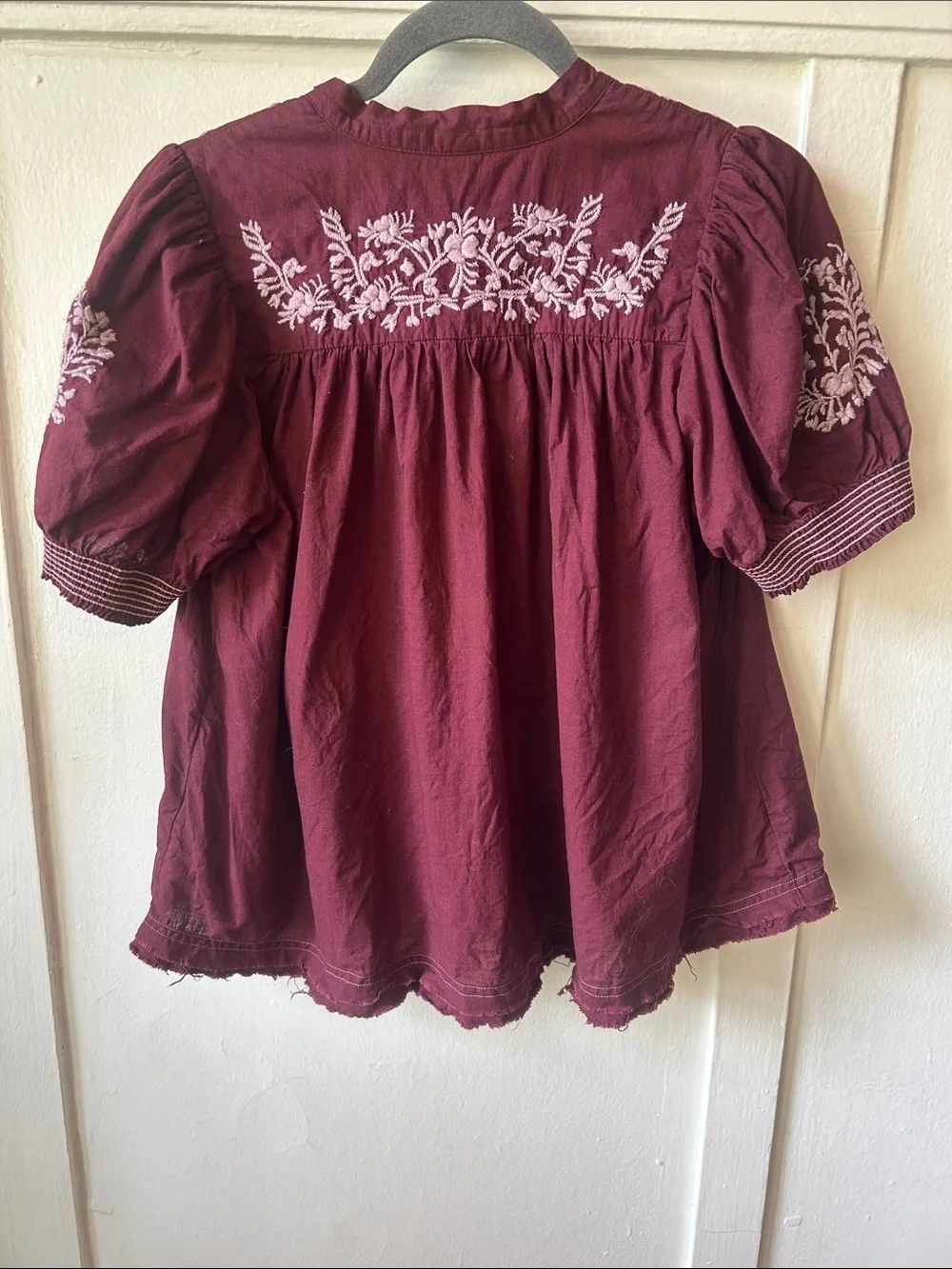 Free People Dreaming About You Embroidered V-Neck Peasant Top in Deep Purple S
